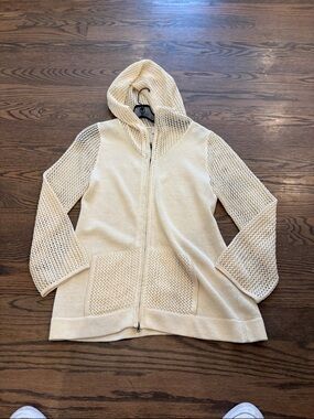 Cream Hooded Knit Zip-Front Sweater